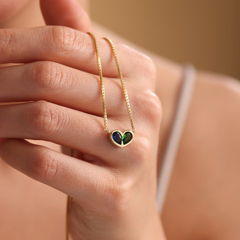 Dainty Birthstone Necklace for Mother's Day gift, Heart Necklace, Personalized Necklace For Her, Mothers Day Gift for Her, Grandma necklace