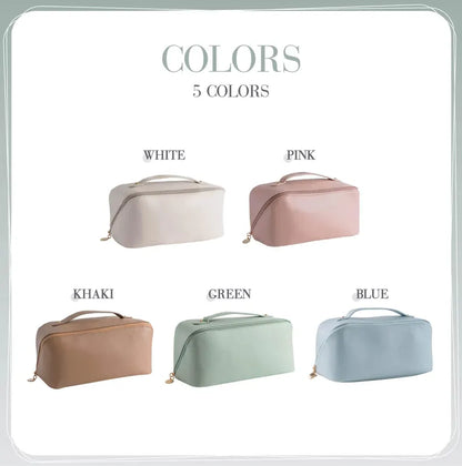 Personalized Embroidered Leather Makeup Bag, Mothers Day Gift for Her, Large Toiletry Organizer for Bride & Bridesmaid Gifts [T]
