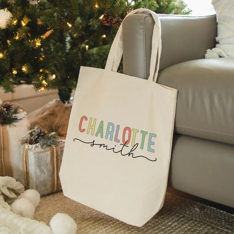 Personalized Canvas Tote Bag with Name, Toy Storage & Book Bag, Nursery Organizer, Toddler Gift, Easter Gifts