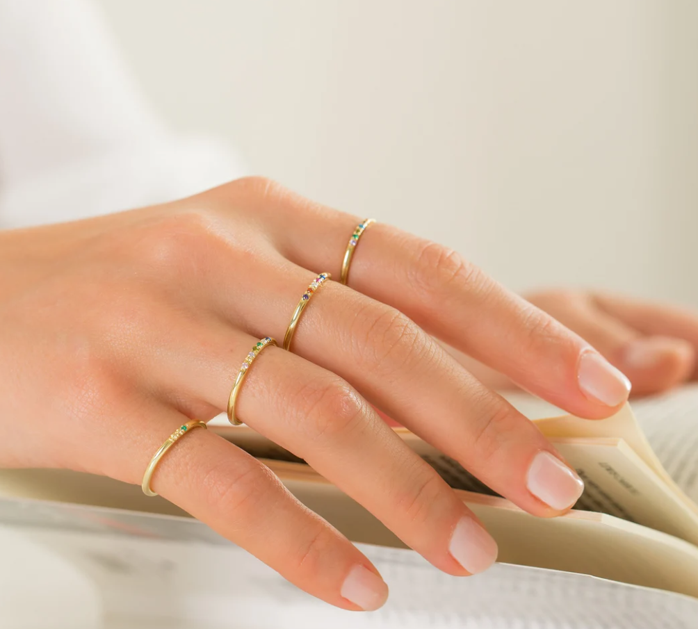Personalized Sterling Silver Birthstone Ring, Dainty Gold Ring, Mother's Day Gift for Mom
