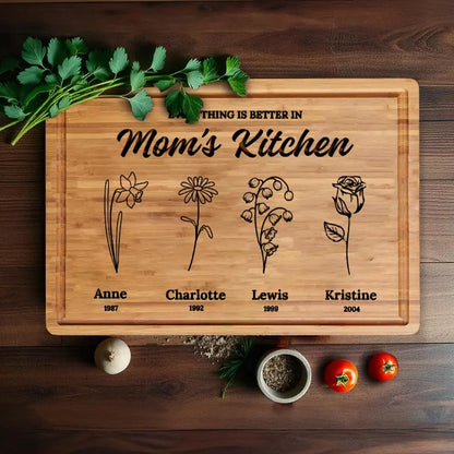 Personalized Gifts for Mom Cutting Board, Birth Flower Gifts for Mama, Custom Mom Mothers Day Gifts, Gifts for Grandma, Birth Month Flowers