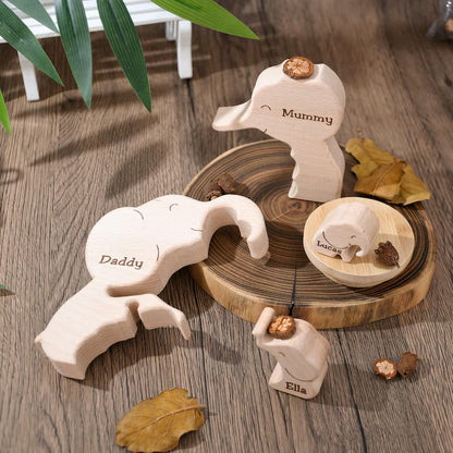 Wooden Elephant Family Puzzle, Animal Family Decor, New Mom Gift, Wedding Anniversary Gifts, Family Name Keepsake, Mother's Day Gift for Mom