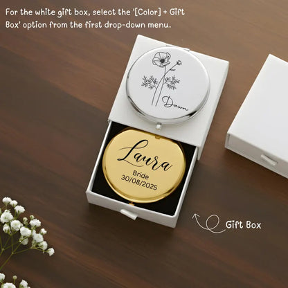 Custom Engraved Compact Travel Makeup Mirror ¨C Personalized Pocket Mirror with Name or Birth Flower Bridesmaid Proposal - Wedding Party Gift