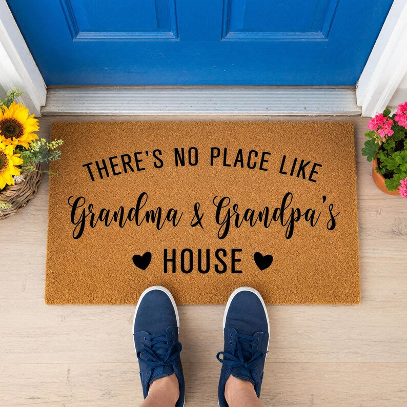 Custom Personalized Doormat: There's No Place Like Grandma And Grandpa's House, Welcome Mat, Door Mat, Mother's Day Gift