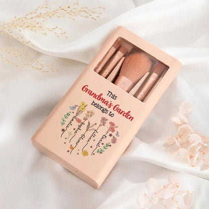 Personalized 1-12 Birth Flower Names Makeup Brush Box Set with 5 Pcs Brushes and Mirror Travel Accessories Mother's Day Gift for Mom Grandma