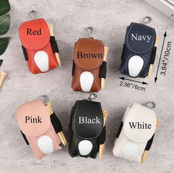 Personalized Leather Golf Ball Bag, Mini Golf Tee Holder
