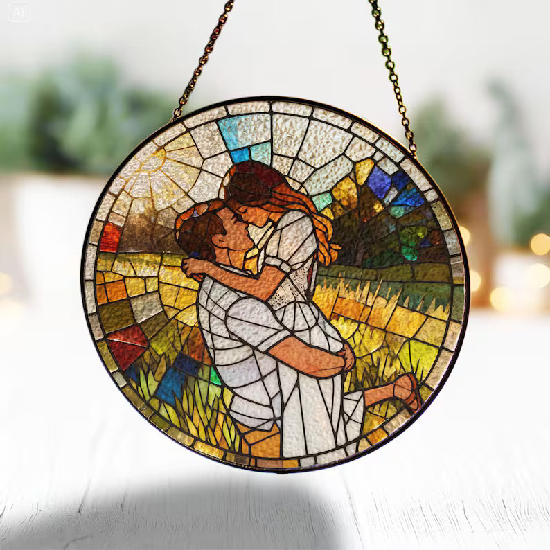Custom Photo Couple Glass Suncatcher, Personalized Family Portrait Suncatcher Gift