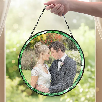 Custom Photo Stained Glass Suncatcher: Couple Portrait Window Decor, Valentine Gift, Anniversary Gift for Husband Wife