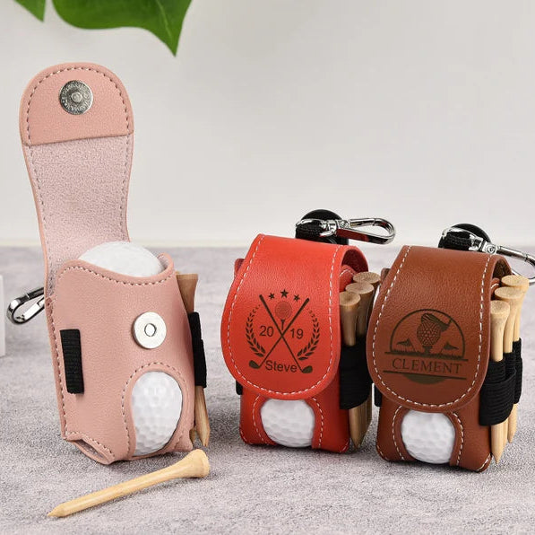 Personalized Leather Golf Ball Bag, Mini Golf Tee Holder