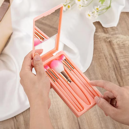 Personalized 1-12 Birth Flower Names Makeup Brush Box Set with 5 Pcs Brushes and Mirror Travel Accessories Mother's Day Gift for Mom Grandma