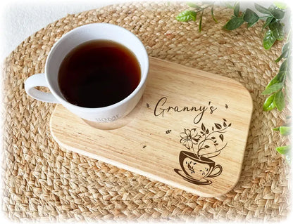 Personalised Engraved Wooden Tea Tray Biscuit Board Drink Coffee Cake Snack Serving Board Mothers Day Gift Birthday Grandad Dad Nan Mum Him