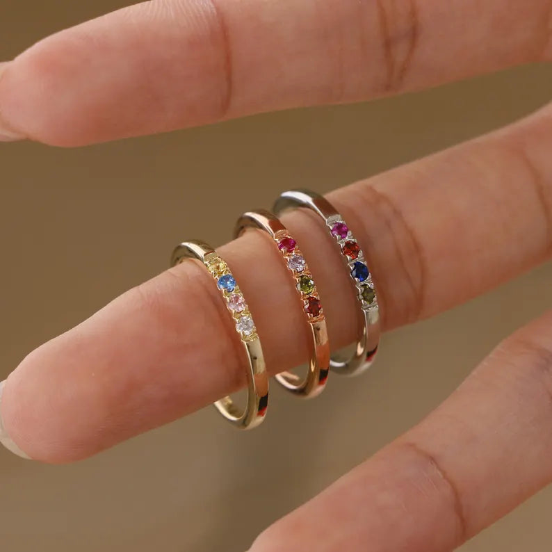 Custom Sterling Silver Birthstone Ring: Family Jewelry Gift