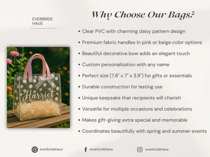 Personalized Clear Daisy Tote | Flower Girl Gift Bag | Bridesmaid Gift | Custom Name Bag Wedding Party Gift Bridal Shower Baby Shower Easter
