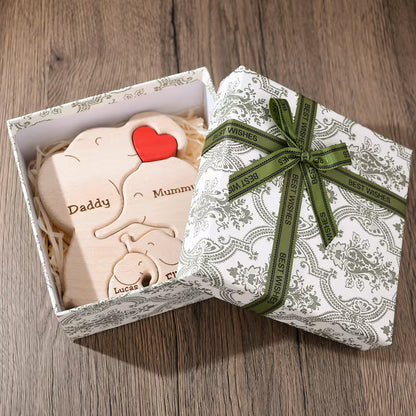 Wooden Elephant Family Puzzle, Animal Family Decor, New Mom Gift, Wedding Anniversary Gifts, Family Name Keepsake, Mother's Day Gift for Mom
