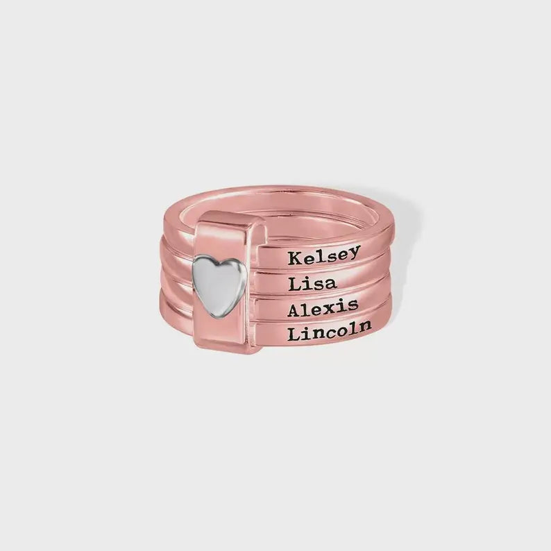 Custom Rustic Stacking Ring, Personalized Sterling Silver Engraved Rings, Anniversary Gift for Wife, Mom or Grandmother