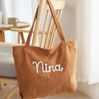 Custom Corduroy Tote, Embroidered Corduroy Bag, Holiday Gift, Birthday Gift, Eid Gift, Bridesmaid Gift, Custom Gift Bag, Mother¡¯s Day Gift