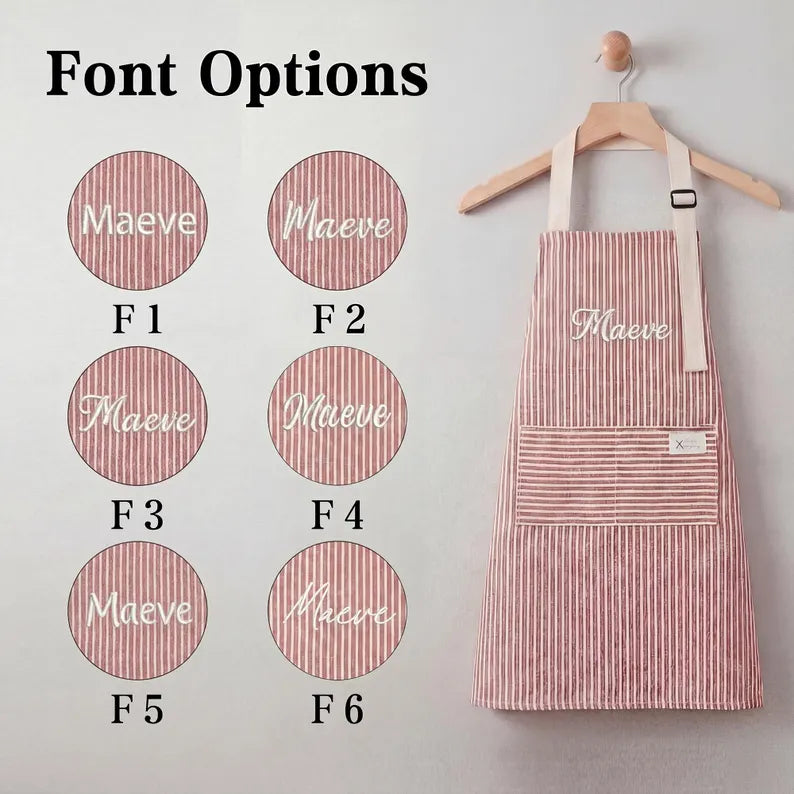 Personalized Apron for women, Custom Striped Apron With Pockets, Embroidered Adult Baking Apron with Adjustable Straps, Gift for Her
