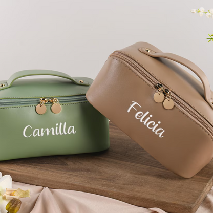 Personalized Leather Embroidered Makeup Bag, Custom Large Capacity Cosmetic Bag, Gift for Women, Gifts for Her, Gift for Mom