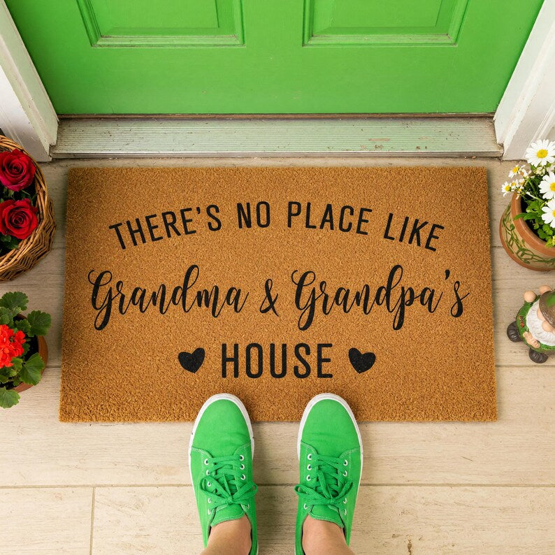 Custom Personalized Doormat: There's No Place Like Grandma And Grandpa's House, Welcome Mat, Door Mat, Mother's Day Gift