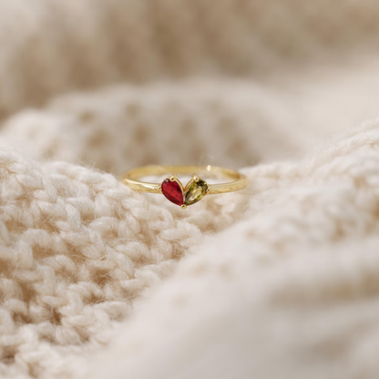 Heart shaped birthstone ring, personalized double birthstone jewelry, birthday surprise, mothers day gift, symbol of friendship and love