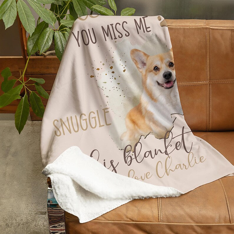 Personalized Whenever You Miss Me Snuggle This Pet Photo Soft Blanket Custom Name Sympathy Memorial Birthday Gift for Pet Owners Lovers