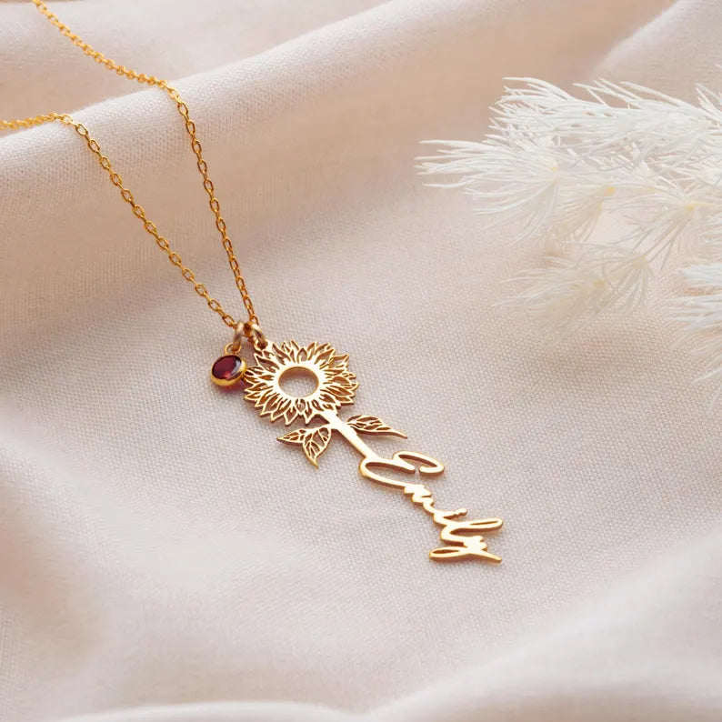 Custom Birth Month Flower Necklace Gold Personalized Silver Birth Flower Name Pendant Necklace November Birth Flower Necklace,Flower Jewelry