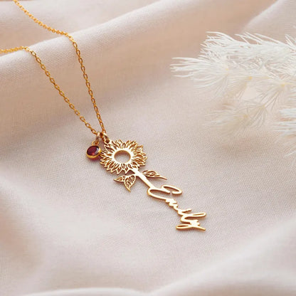 Custom Birth Month Flower Necklace Gold Personalized Silver Birth Flower Name Pendant Necklace November Birth Flower Necklace,Flower Jewelry