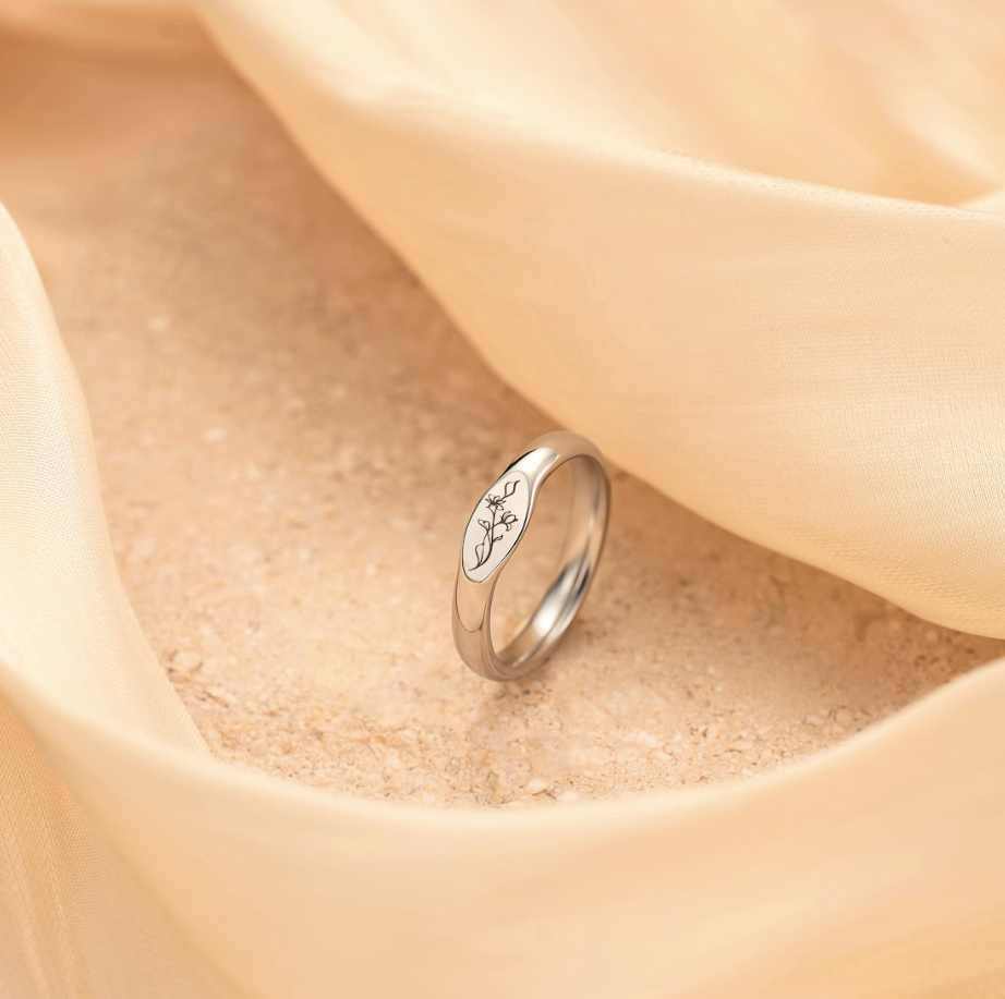Personalized Birth Flower Ring, Dainty Custom Stacking Ring, Minimalist Floral Jewelry, Bridesmaid, Gift for Mom, mothers day, Size US(3-12)