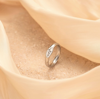 Personalized Birth Flower Ring, Dainty Custom Stacking Ring, Minimalist Floral Jewelry, Bridesmaid, Gift for Mom, mothers day, Size US(3-12)