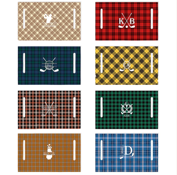 Personalized Golf Club Wreath Plaid Golf Cart Seat Cover with Name and Initial Golf Course Accessories Birthday Gift for Golfers