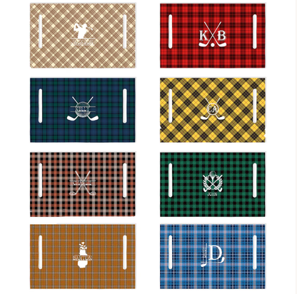 Personalized Golf Club Wreath Plaid Golf Cart Seat Cover with Name and Initial Golf Course Accessories Birthday Gift for Golfers