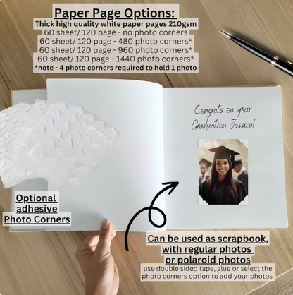 Personalised Graduation Scrapbook | Self-adhesive Memory Photo Album for Junior High School, and College Graduates | Self adhesive Album