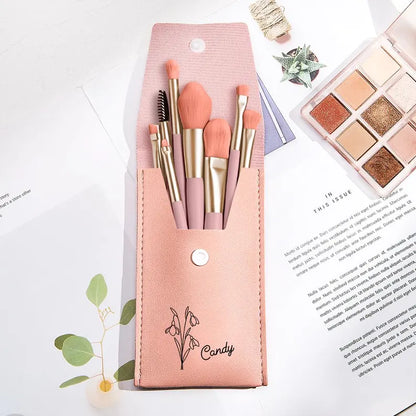 Personalized Birth Flower Makeup Brush Set, PU Leather Bag & 8 Brushes