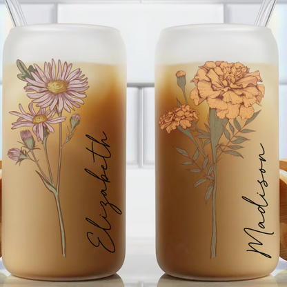 Personalized Birth Flower Tumbler, Gifts for Her, Bridesmaid Proposal Gift, Mother's Day Gift, Birthday Present, Custom Glass Coffee Cup