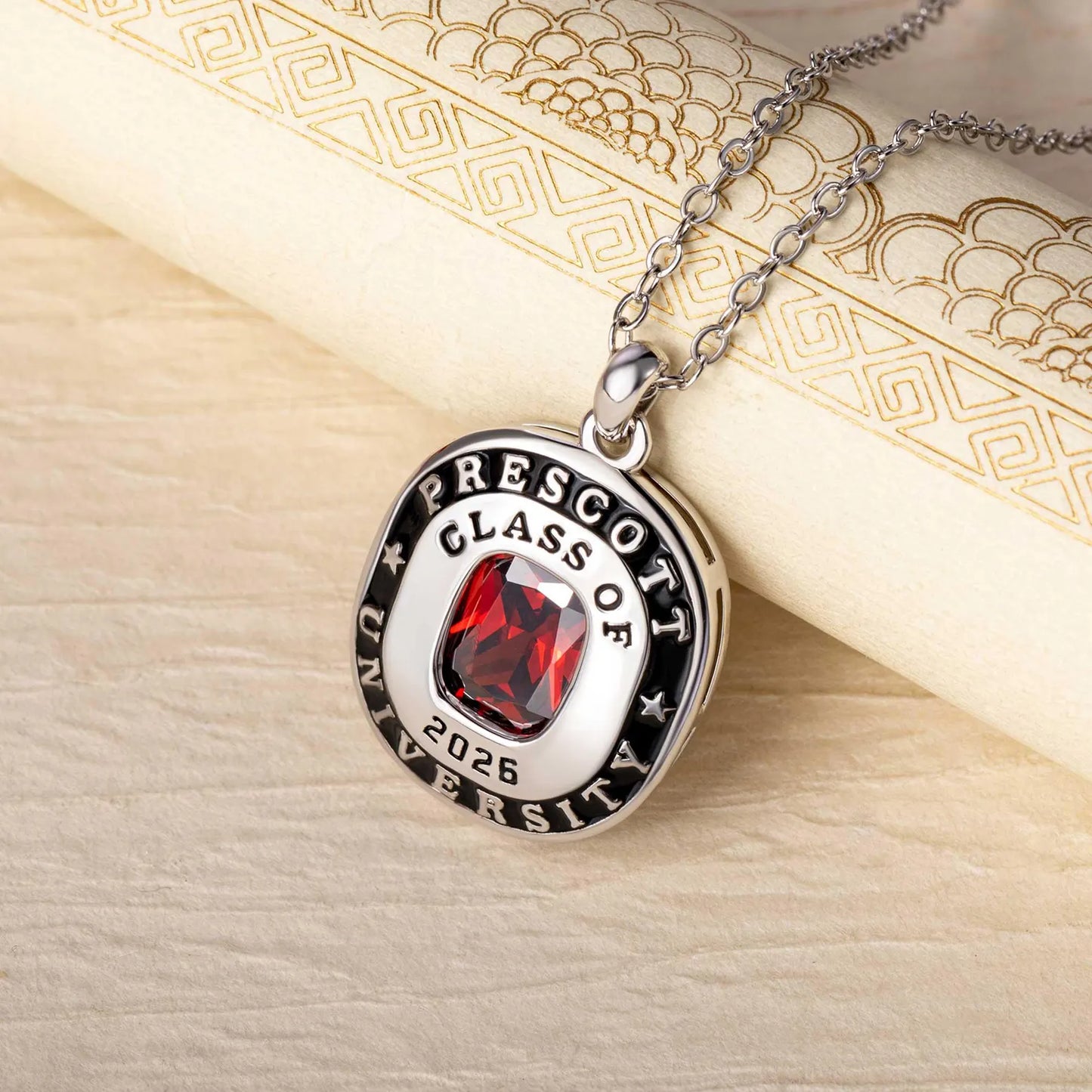 Personalized Graduation Gift Necklace With Birthstone, Engraved Memento For High School Or University Graduate