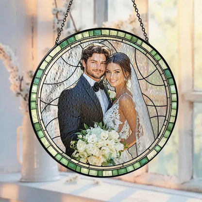 Personalized Couple Portrait Stained Glass Suncatcher: Wedding Anniversary Gift