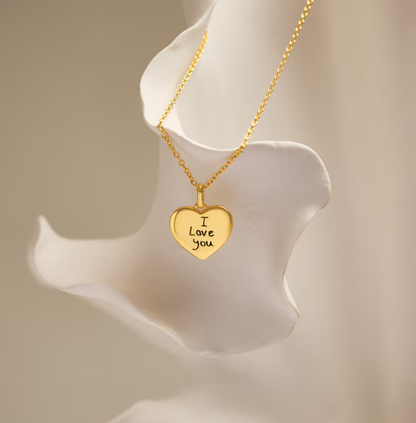 Dainty Actul Handwriting Heart Charm Necklace, Memorial Necklace, Keepsake Necklace, Custom Signature Jewellery, Mothers Day Gift for Her
