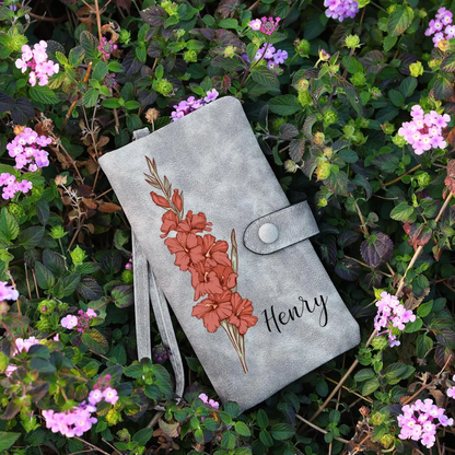 Personalized Leather Wallet for Women, Custom Birth Flower Wallet with Name,Bridesmaid Gift,Mother's Day Gift,Gifts for Her,Gift For Mom