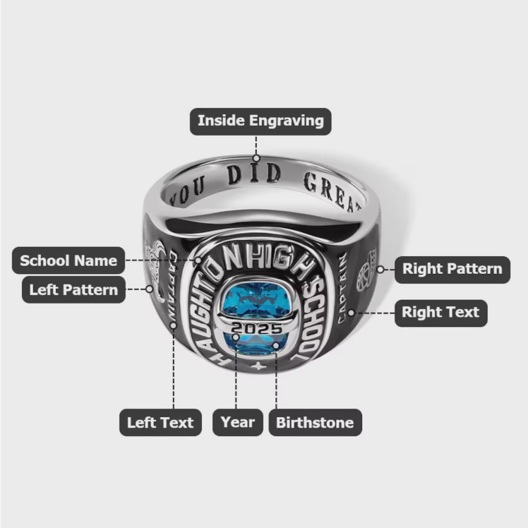 Personalized Graduation Ring, Custom Class of 2026 Ring with Birthstone, Engraved Signet Ring for Men Women, College High School Gift