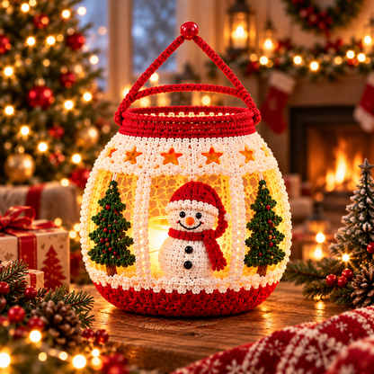 Snowman Christmas Lantern Crochet Pattern PDF | LED Holiday Decor