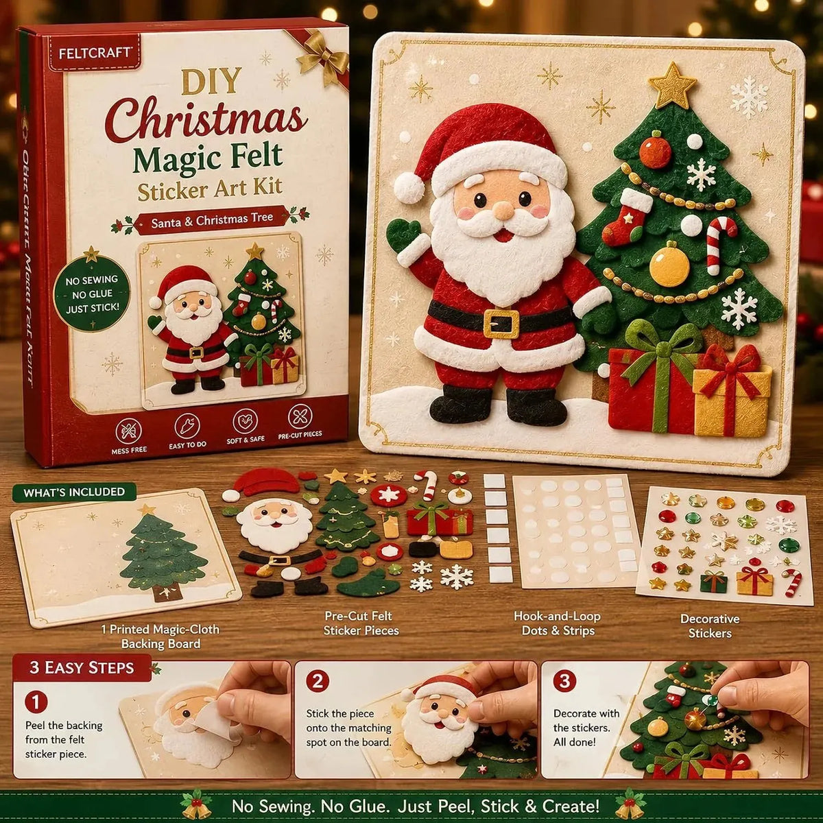 🎄 DIY Christmas Magic Felt Sticker Art Kit – Peel, Stick & Create