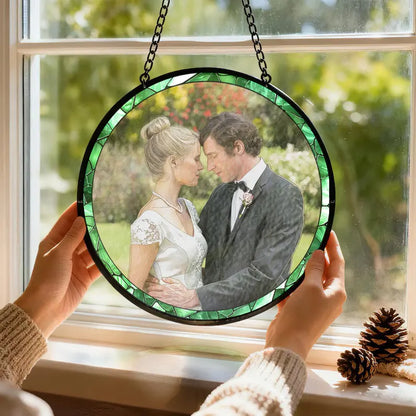 Custom Photo Stained Glass Suncatcher: Couple Portrait Window Decor, Valentine Gift, Anniversary Gift for Husband Wife