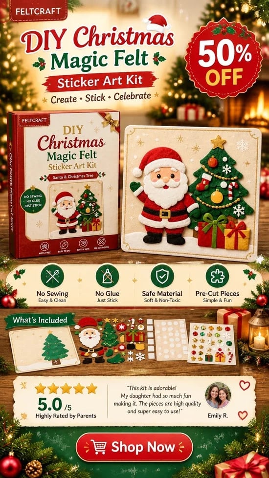 🎄 DIY Christmas Magic Felt Sticker Art Kit – Peel, Stick & Create