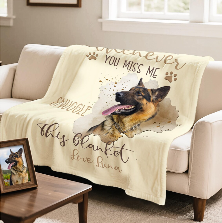 Personalized Whenever You Miss Me Snuggle This Pet Photo Soft Blanket Custom Name Sympathy Memorial Birthday Gift for Pet Owners Lovers