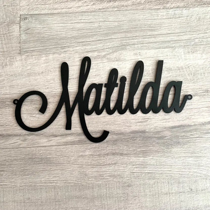 Personalized Metal Name Sign | Custom Laser Cut Script Words | Home or Office Wall Decor