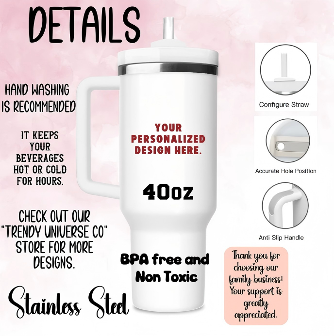 Personalized 40oz Tumbler With Handle Lid and Straw, Custom Beach Vacation Tumbler, bridesmaid tumbler, Gift for Best Friend, Gifts for Her