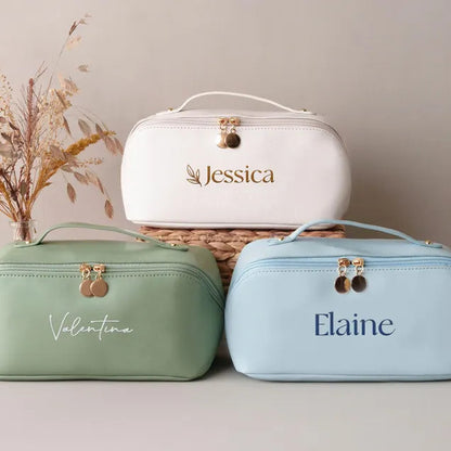 Monogram Embroidered Toiletry Bag, Mothers Day Gift, Large Vegan Leather Makeup Organizer, Personalized Bridesmaid Proposal Gift [T]