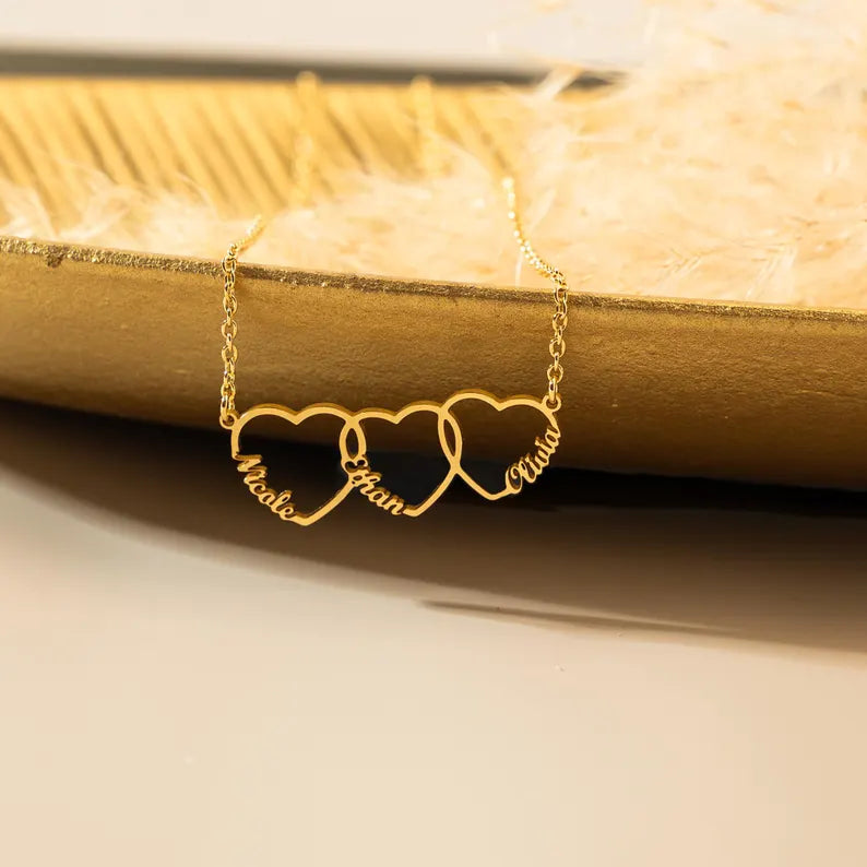 Family Name Necklace with Heart, Multiple Heart Necklace, Kids Name Necklace for Mom, Personalized Necklace, Mother's Day Gift for Wife