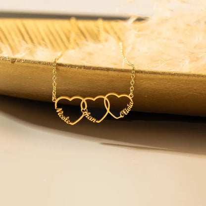 Family Name Necklace with Heart, Multiple Heart Necklace, Kids Name Necklace for Mom, Personalized Necklace, Mother's Day Gift for Wife