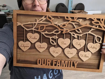 Family Tree Wood Frame - Fully Customized, Mother's Day, Father's Day, Grandma Gift, Mom Gift, Adoption Gift (NO TARIFF/DUTY)
